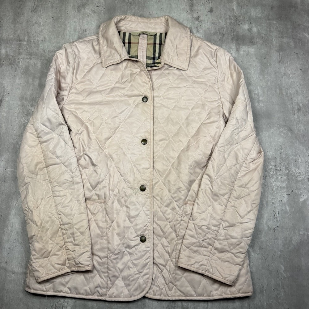 Burberry London Quilted Jacket Snap Button Size S Made in England Pink
